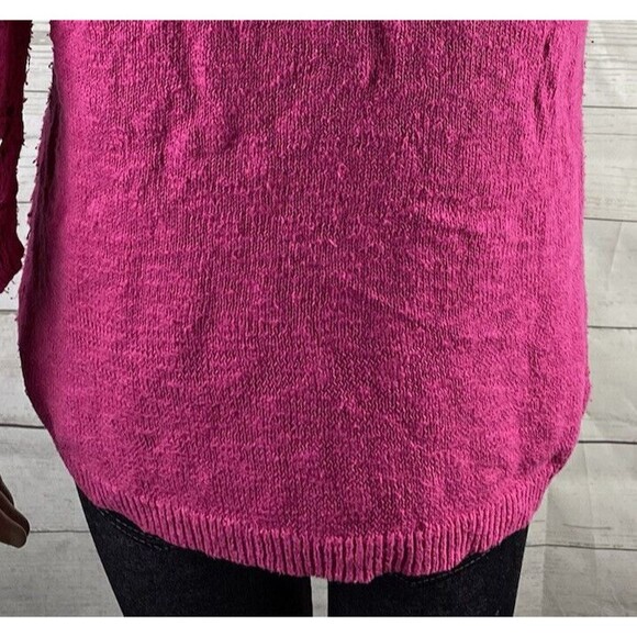LC Lauren Conrad Sweater Medium Bright Pink Crochet Lace Front Tie Back Knit Top - Picture 11 of 12